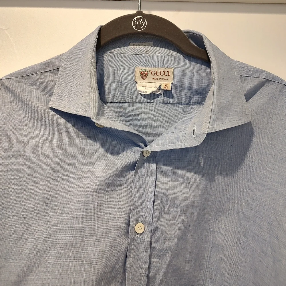 VTG Gucci 80s Blue Double G Oxford Shirt 17 X43 100% Cotton FLAWS
